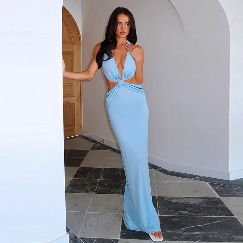 Denise Deep V-Neck Ruched Maxi Dress