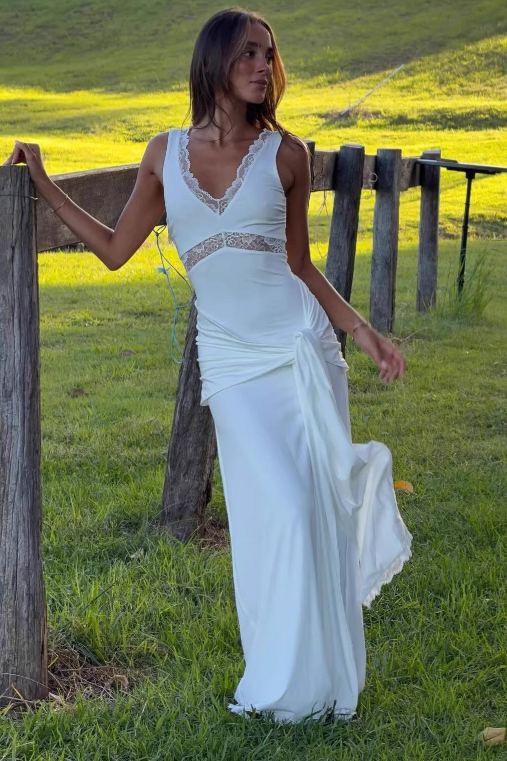 Bianca Lace Panel Tie Strap Maxi Dress
