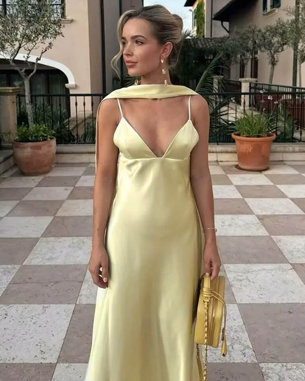 Bianca Satin Maxi Dress with Scarf