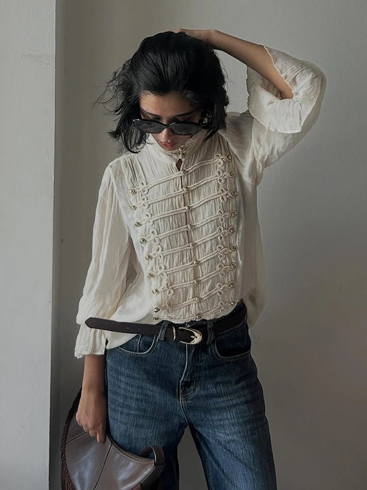 Amelie Vintage Chiffon Stand Collar Blouse