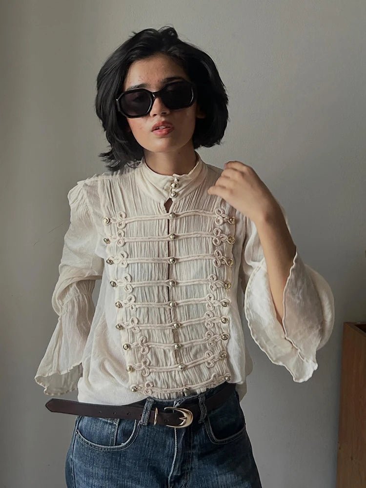Amelie Vintage Chiffon Stand Collar Blouse