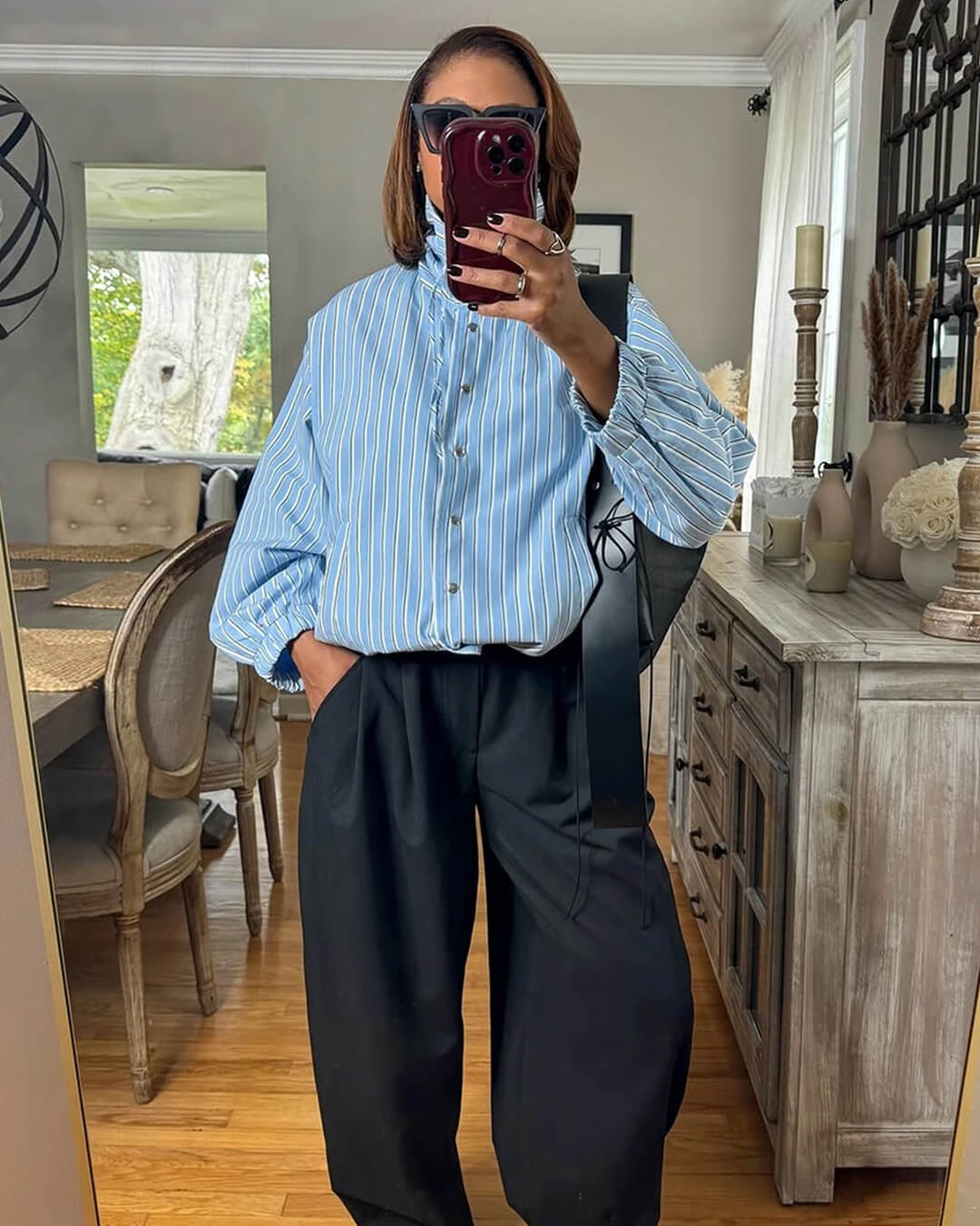 Carla Stripe High Neck Shirt