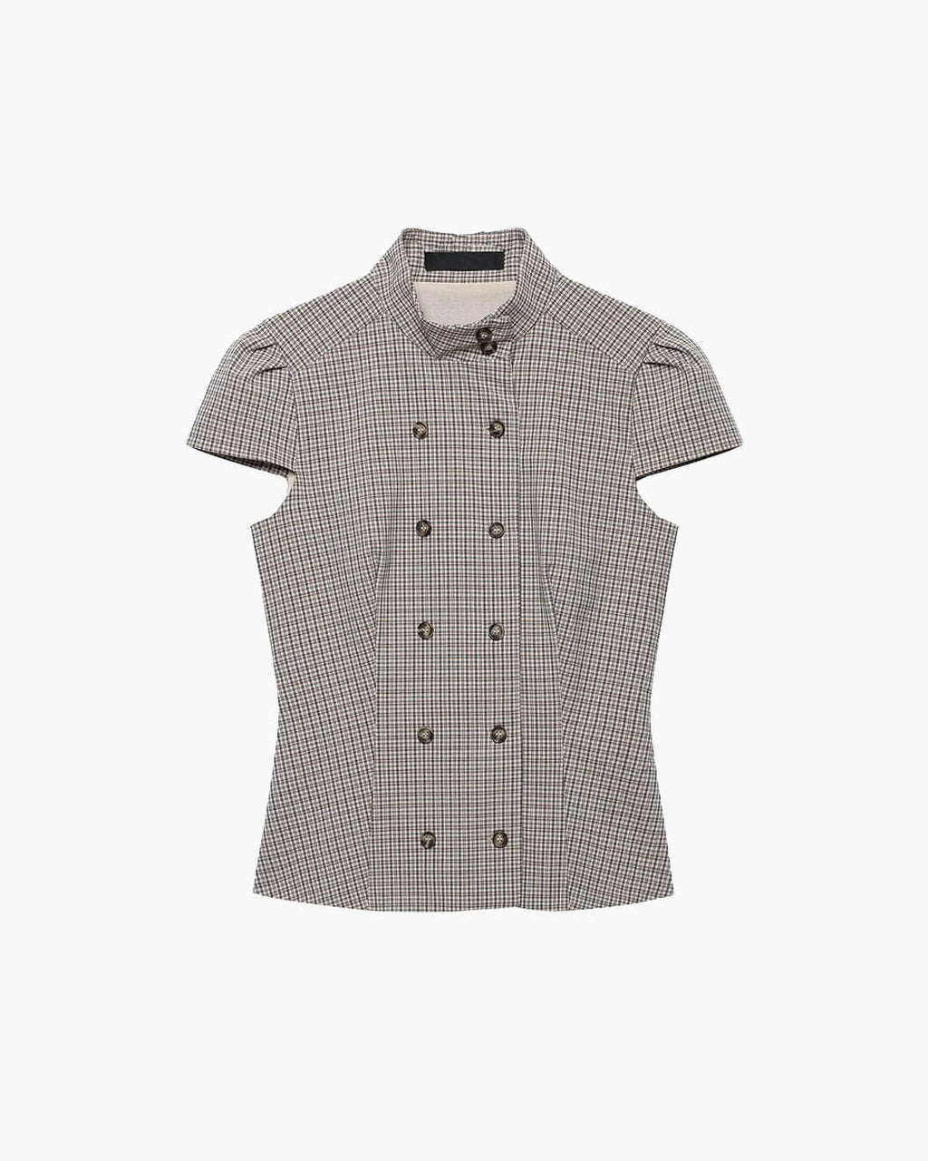 Claudia High Neck Fitted Plaid Blouse