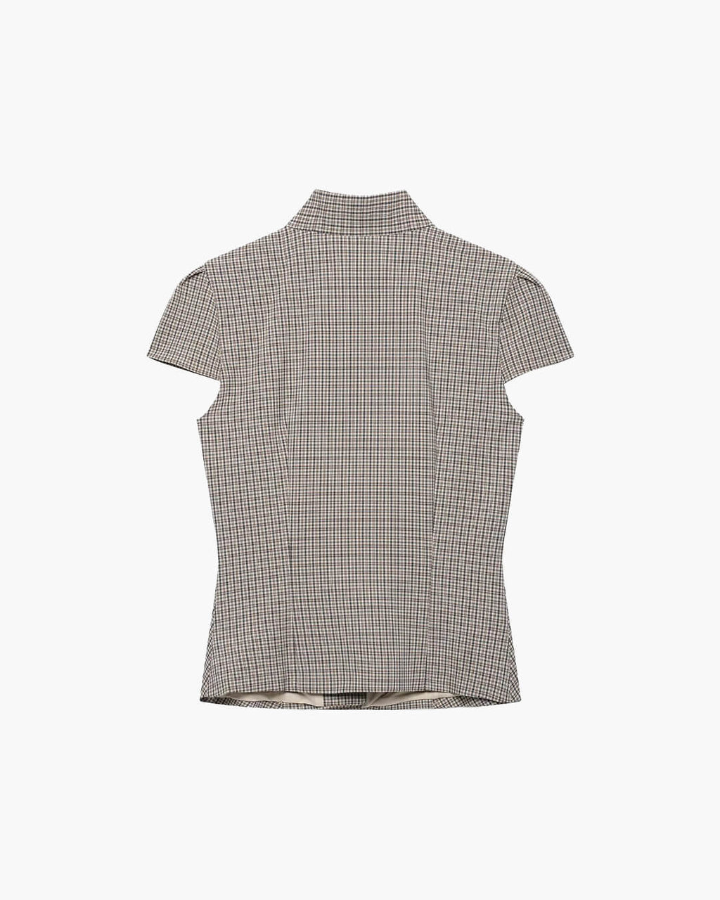 Claudia High Neck Fitted Plaid Blouse