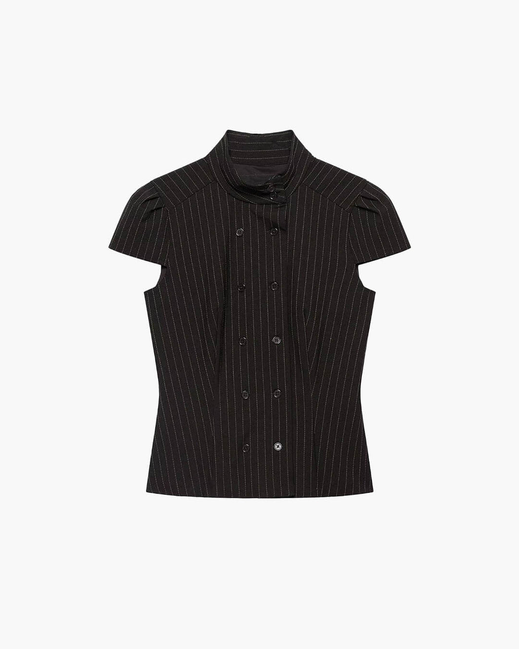 Claudia High Neck Fitted Plaid Blouse
