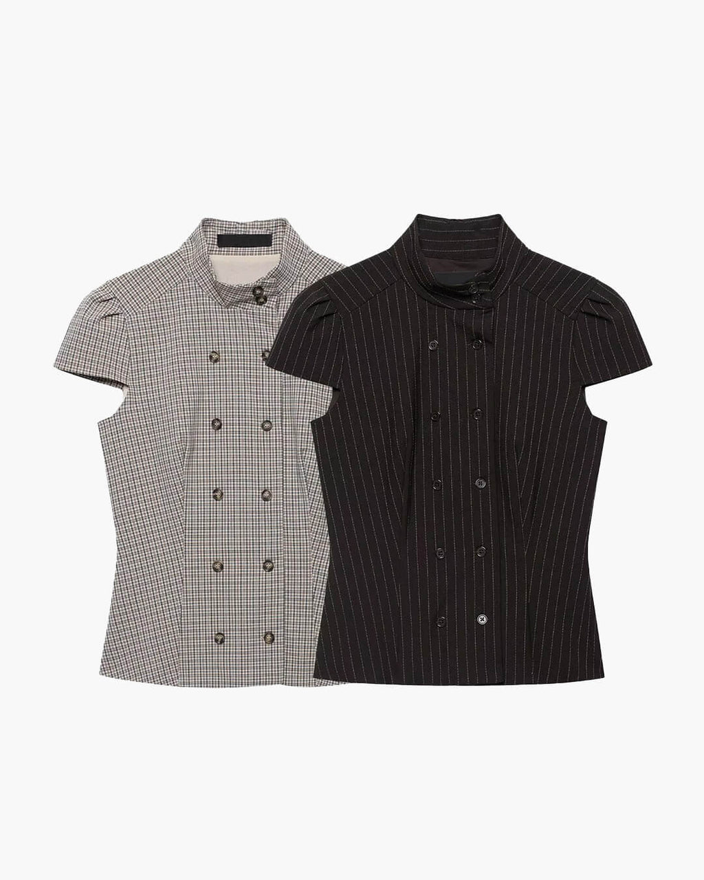 Claudia High Neck Fitted Plaid Blouse