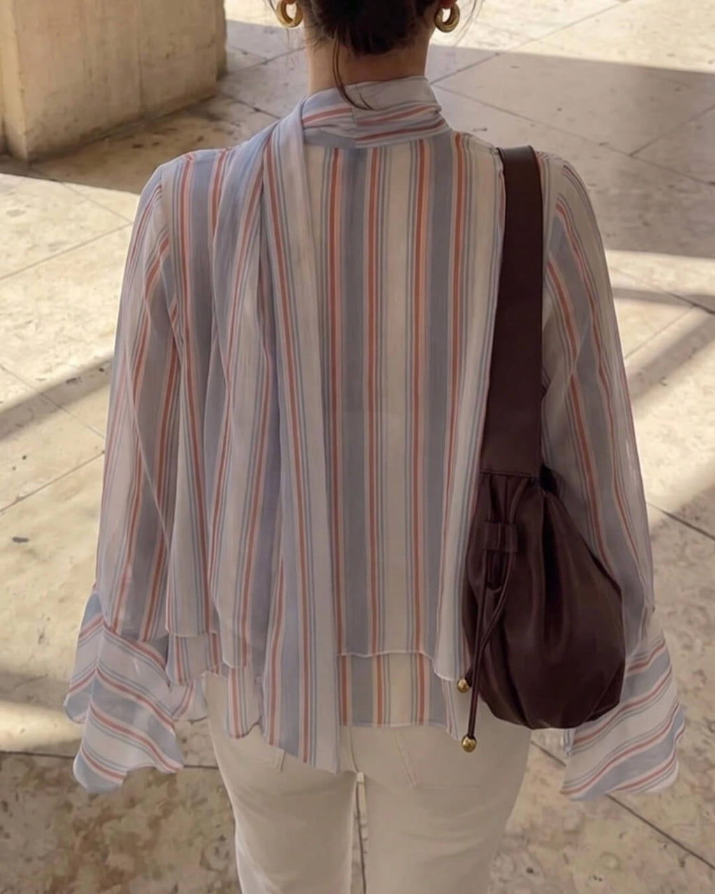 Hanna Stripe Ruffle Tie-Neck Blouse