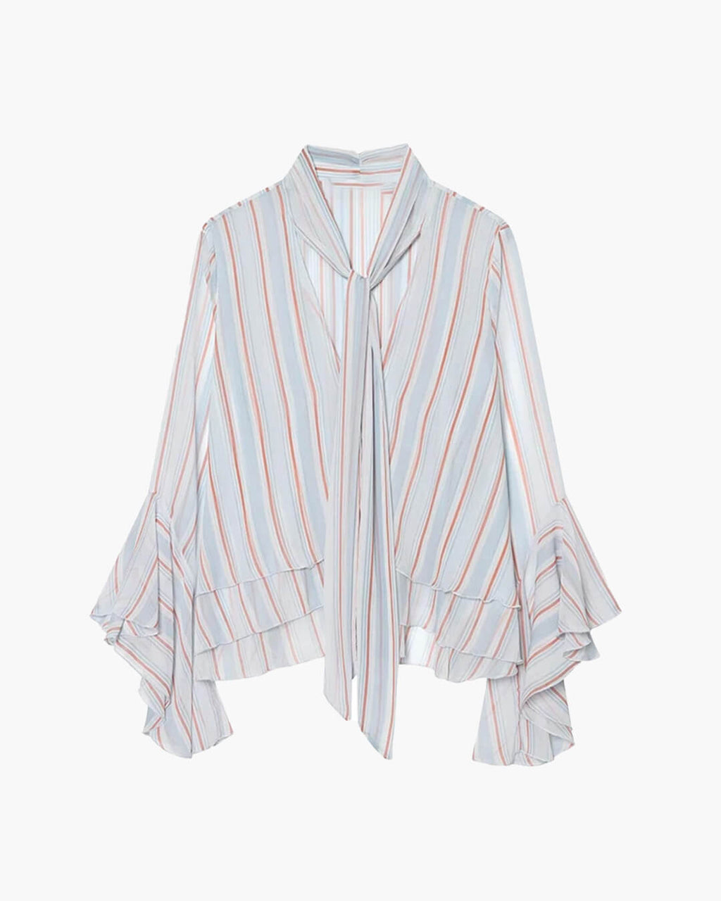 Hanna Stripe Ruffle Tie-Neck Blouse