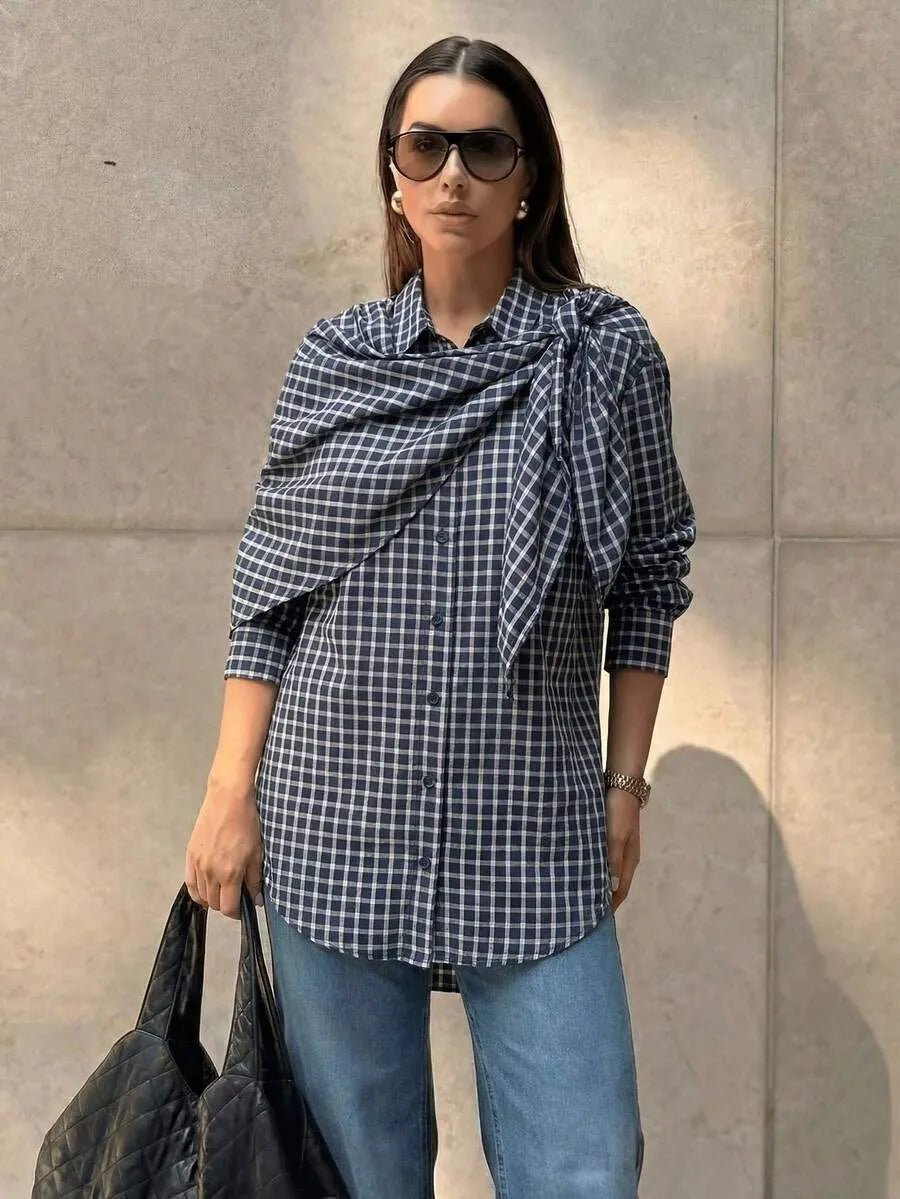 Lena Plaid Scarf-Tie Shirt