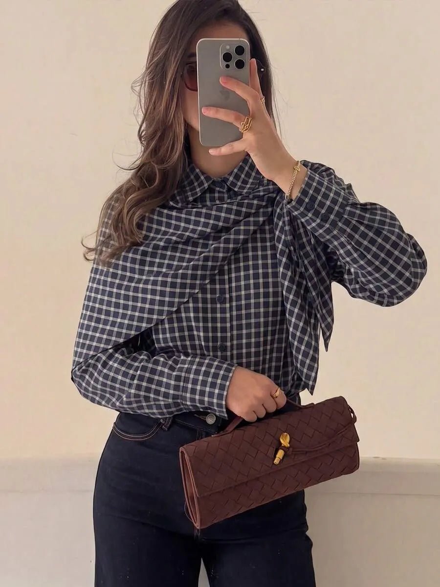 Lena Plaid Scarf-Tie Shirt