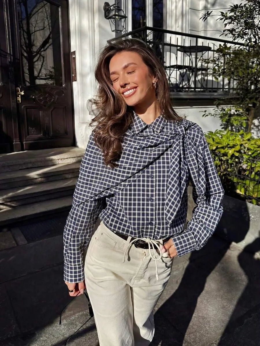 Lena Plaid Scarf-Tie Shirt