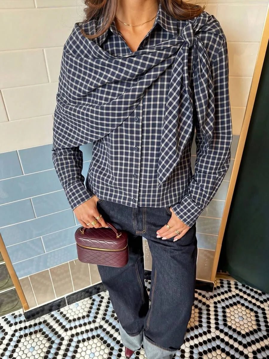 Lena Plaid Scarf-Tie Shirt