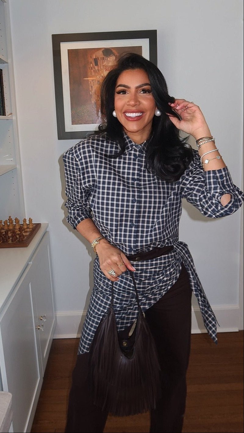 Lena Plaid Scarf-Tie Shirt
