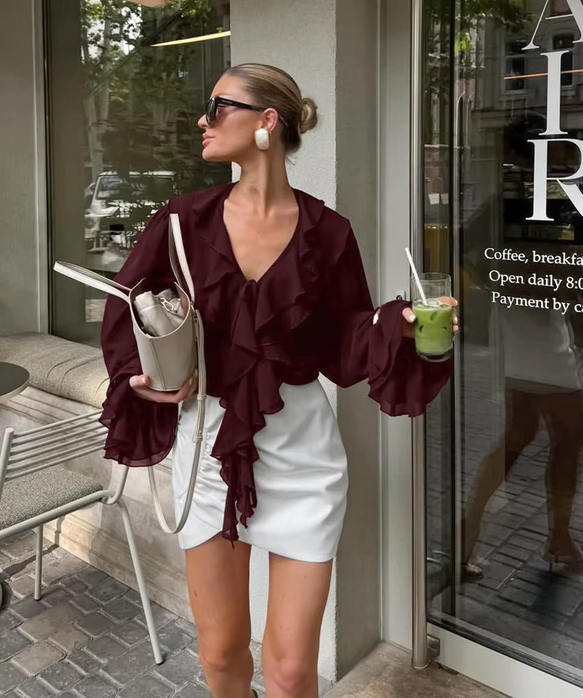 Linda Tie Neck Ruffled Blouse