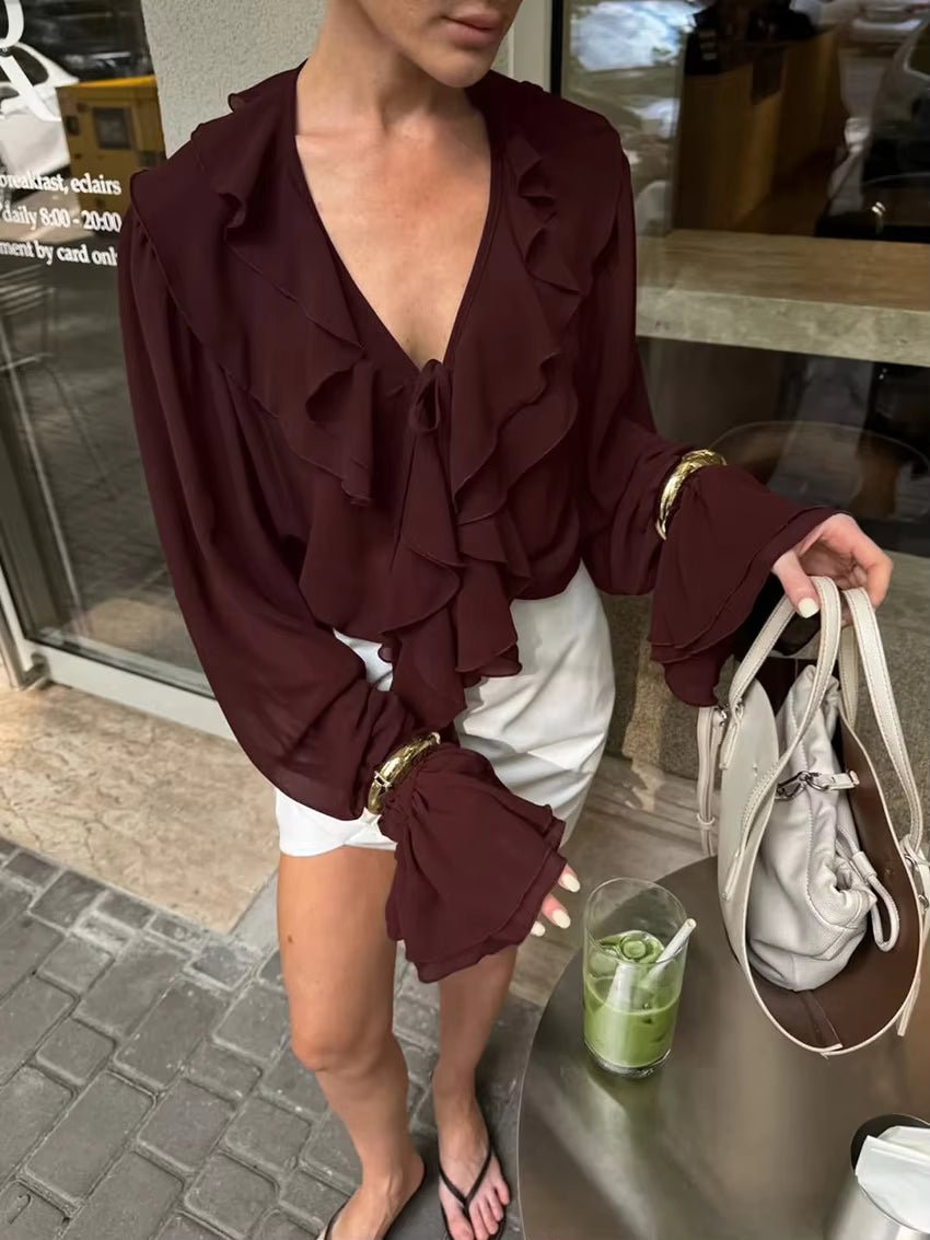 Linda Tie Neck Ruffled Blouse