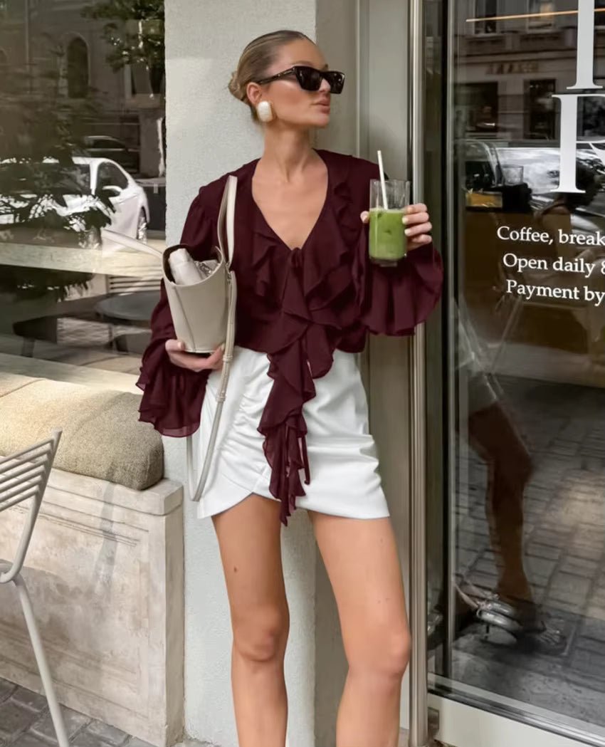 Linda Tie Neck Ruffled Blouse