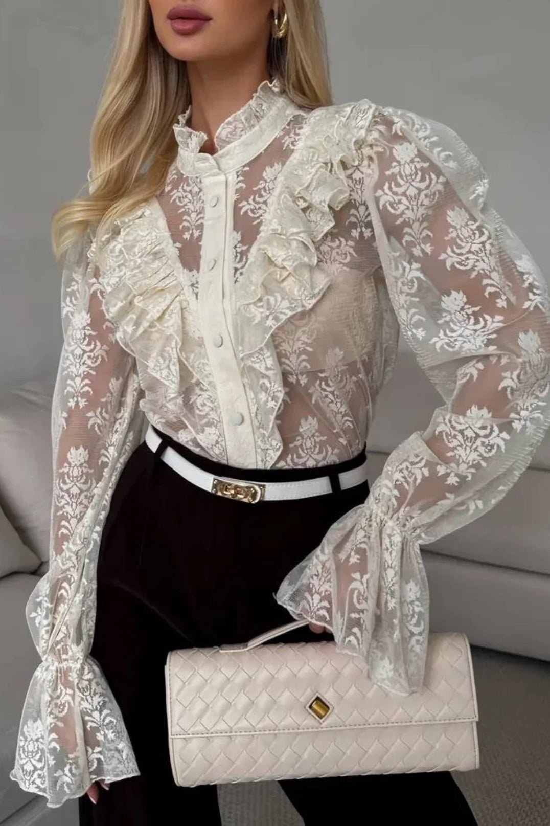 Miriam Ruffle Lace Sheer Blouse