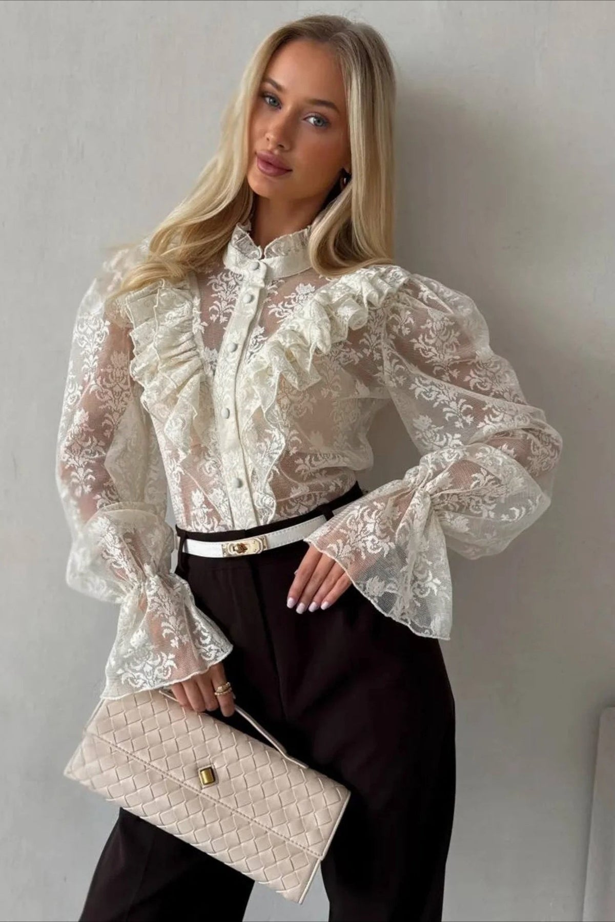 Miriam Ruffle Lace Sheer Blouse