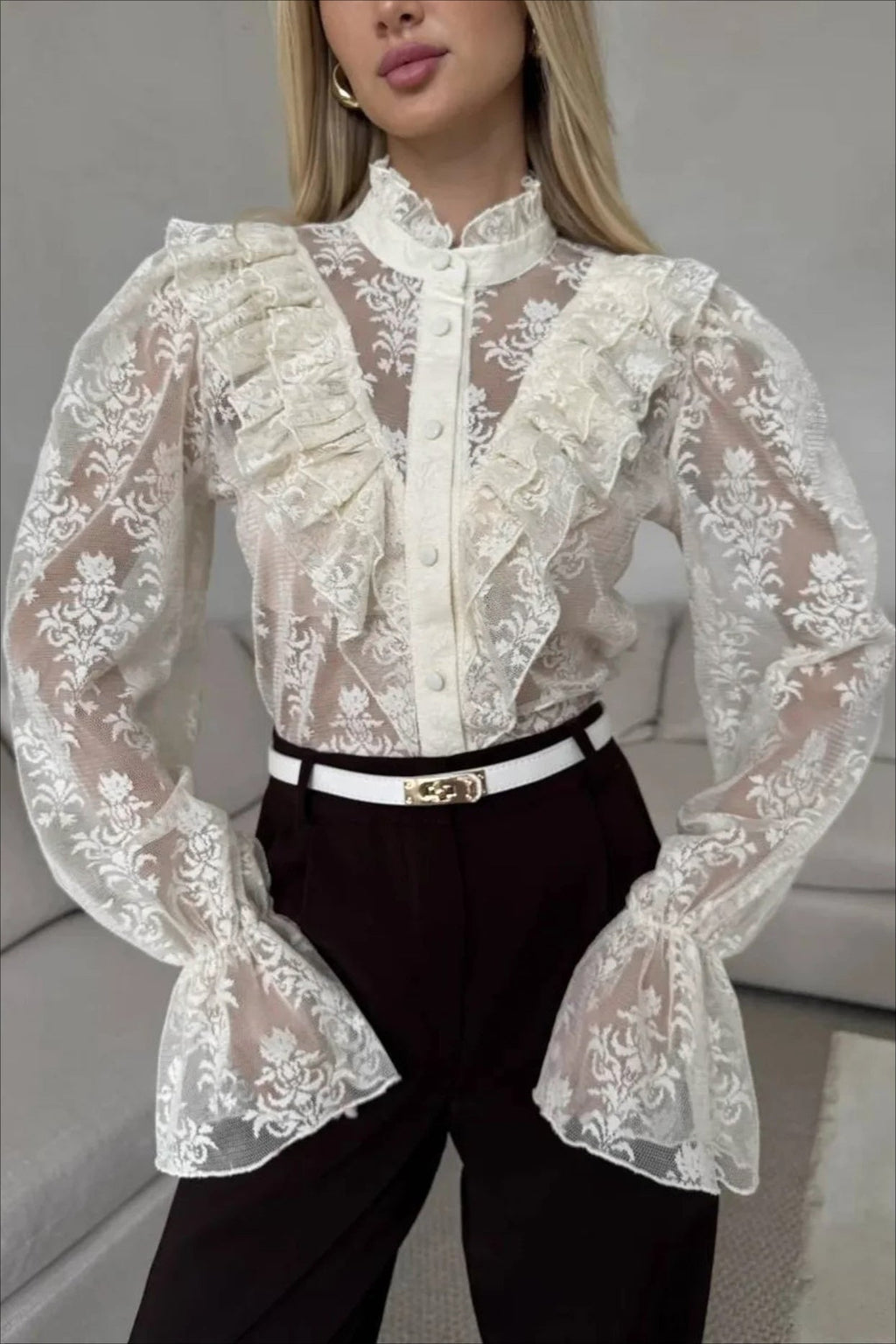 Miriam Ruffle Lace Sheer Blouse
