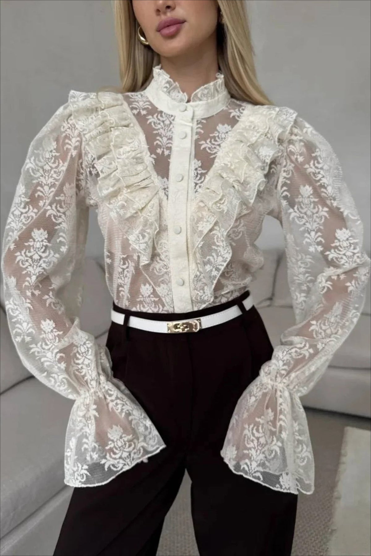 Miriam Ruffle Lace Sheer Blouse