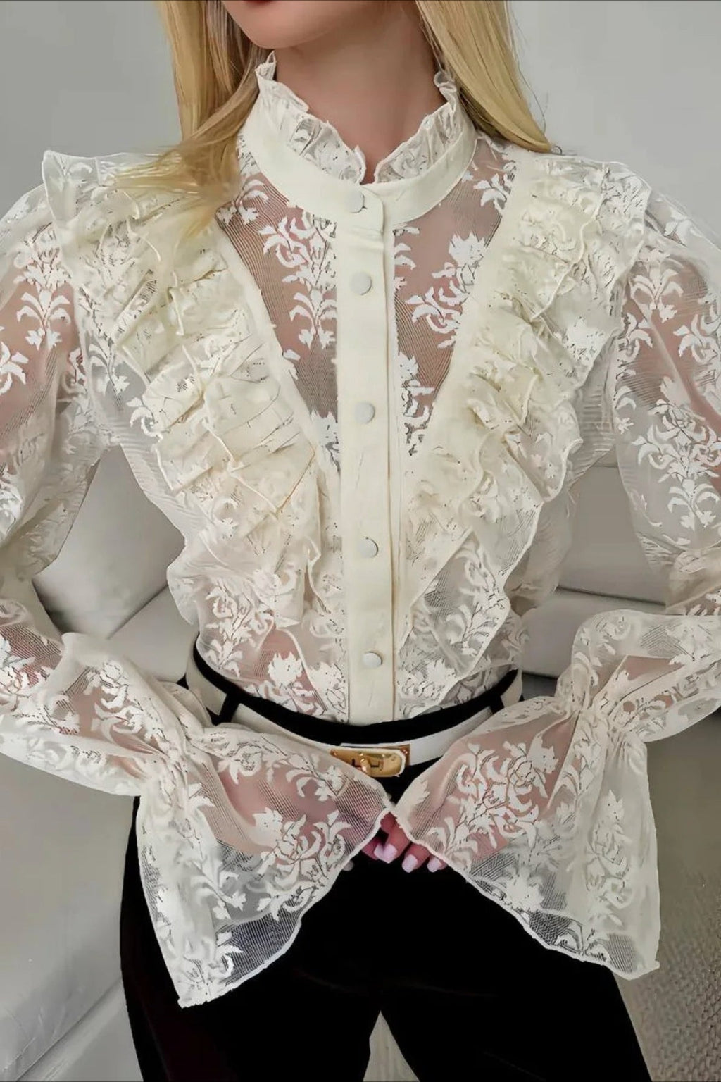 Miriam Ruffle Lace Sheer Blouse
