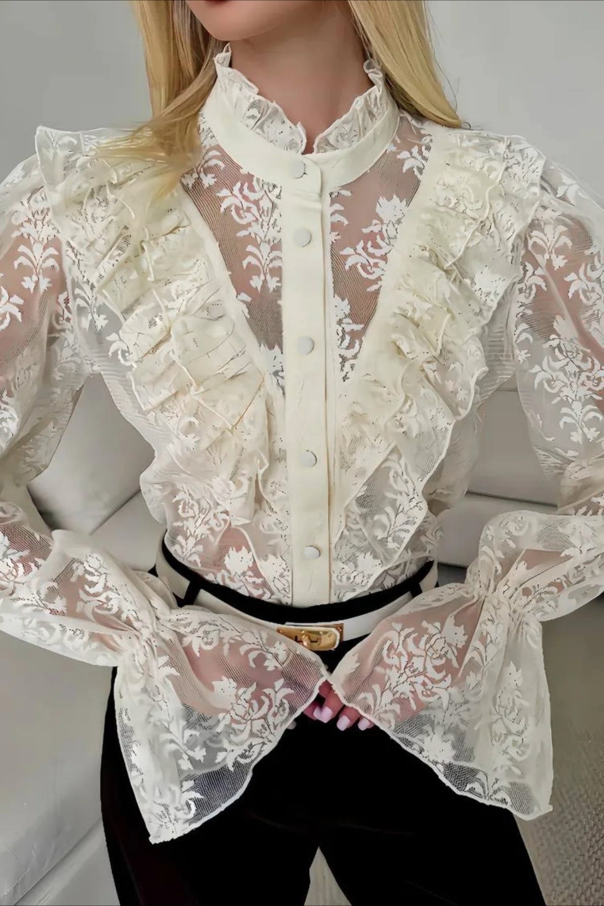 Miriam Ruffle Lace Sheer Blouse