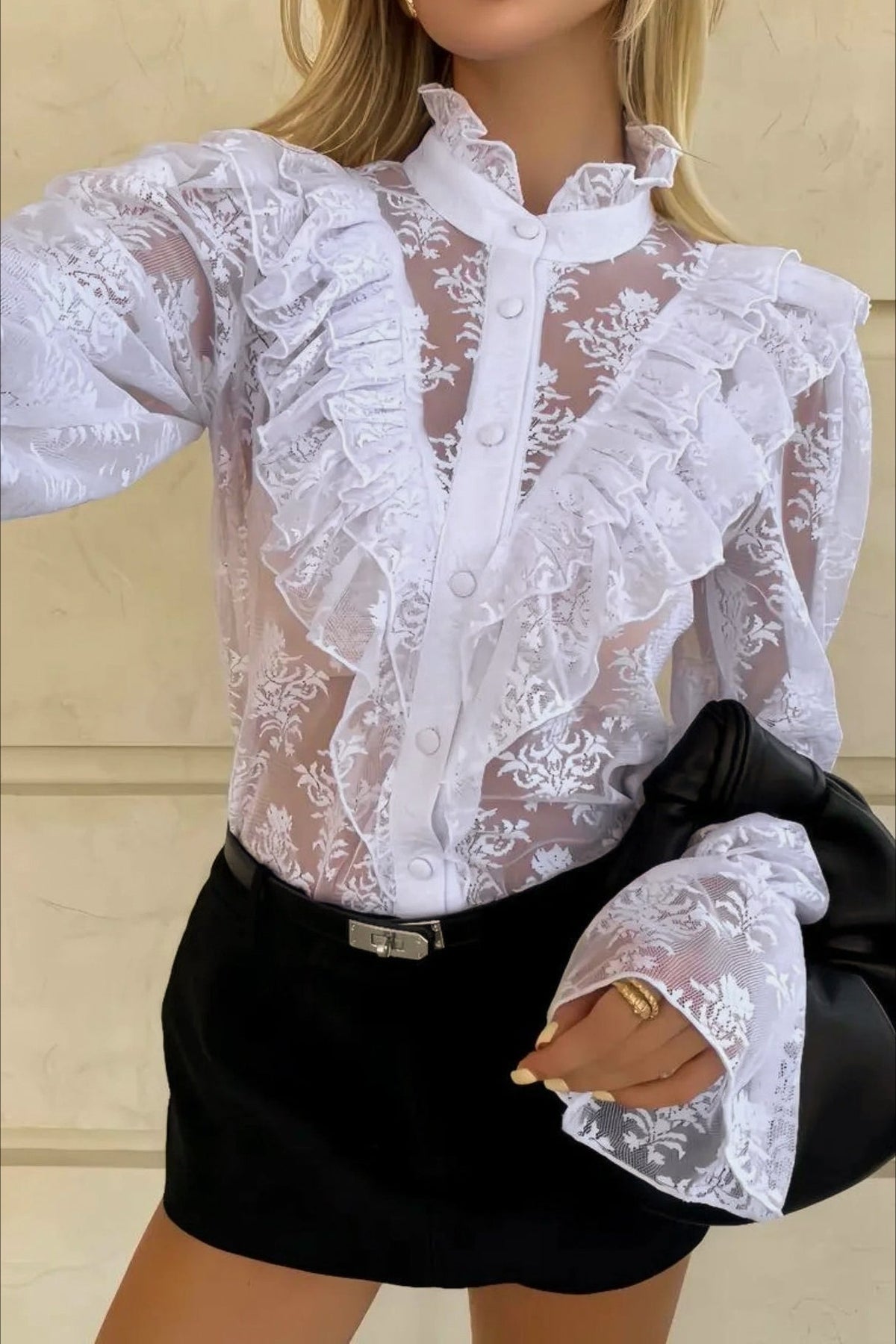 Miriam Ruffle Lace Sheer Blouse