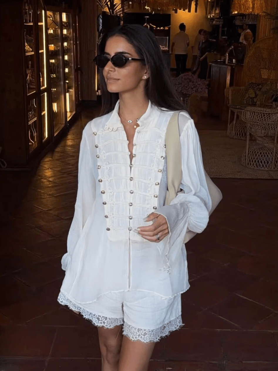 Amelie Vintage Chiffon Stand Collar Blouse