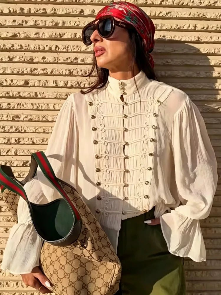 Amelie Vintage Chiffon Stand Collar Blouse