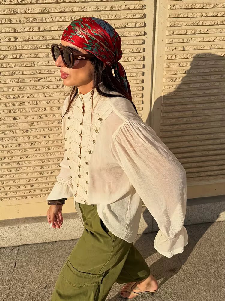 Amelie Vintage Chiffon Stand Collar Blouse