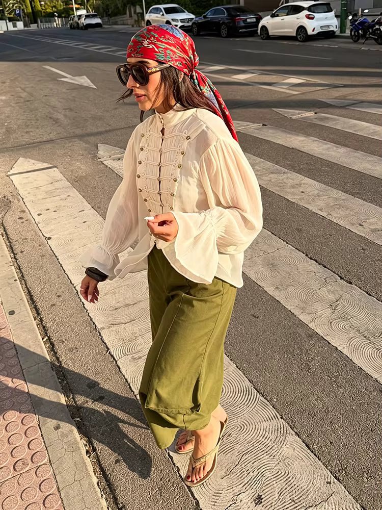 Amelie Vintage Chiffon Stand Collar Blouse