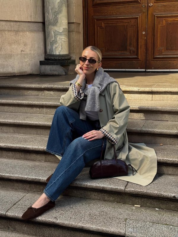 Annie Check-Accent Mid Trench Coat