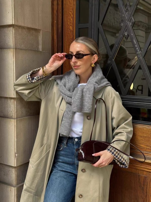 Annie Check-Accent Mid Trench Coat