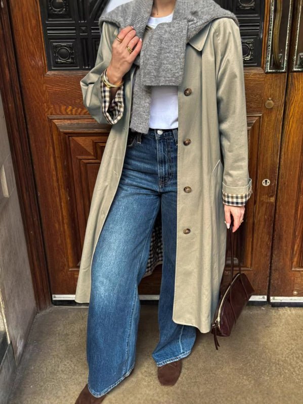 Annie Check-Accent Mid Trench Coat