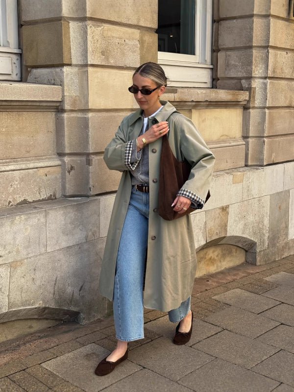 Annie Check-Accent Mid Trench Coat