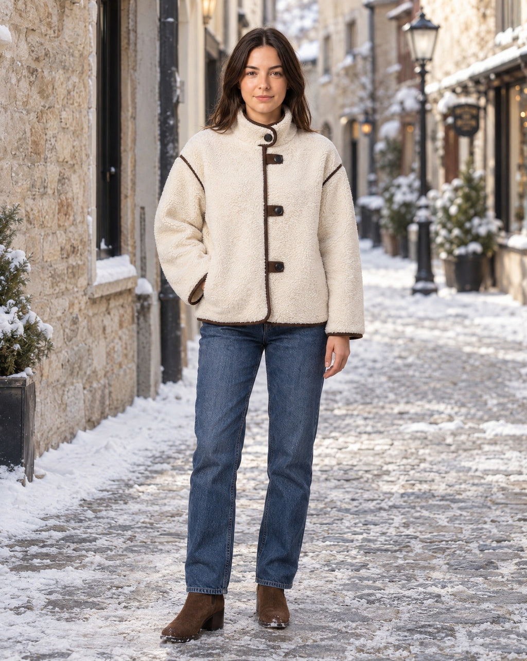 Adela Funnel Neck Sherpa Jacket