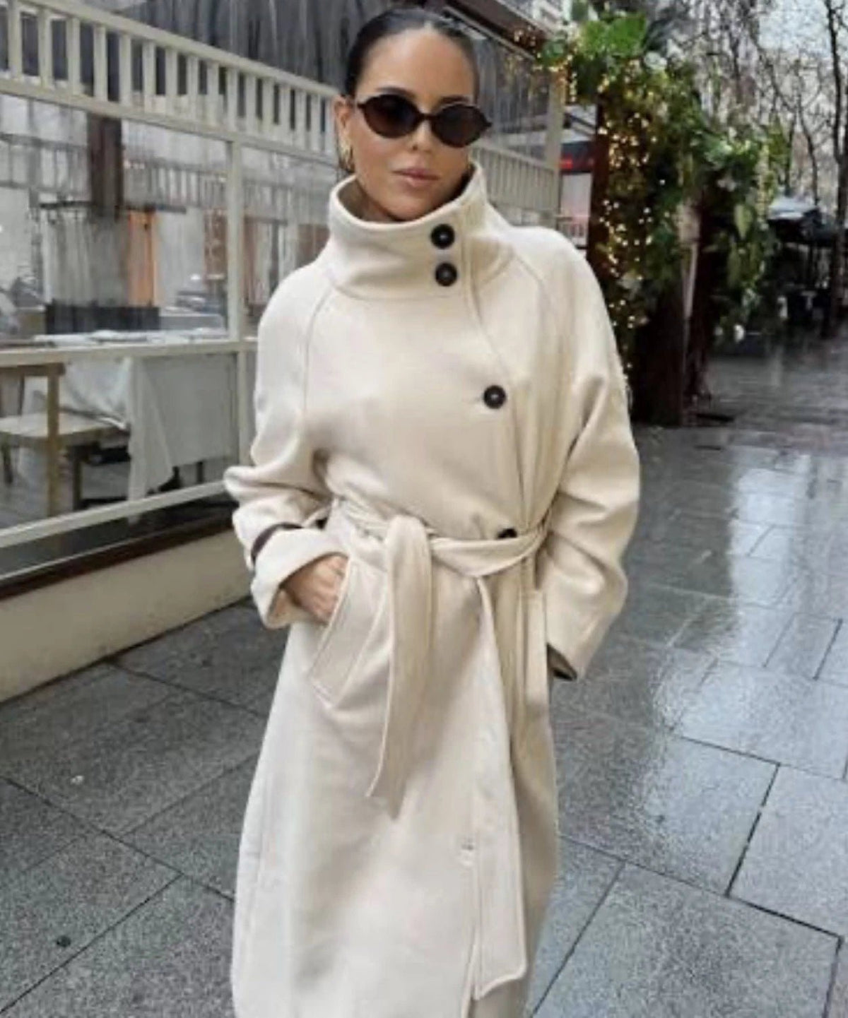 Claudine Long Belted High Collar Coat