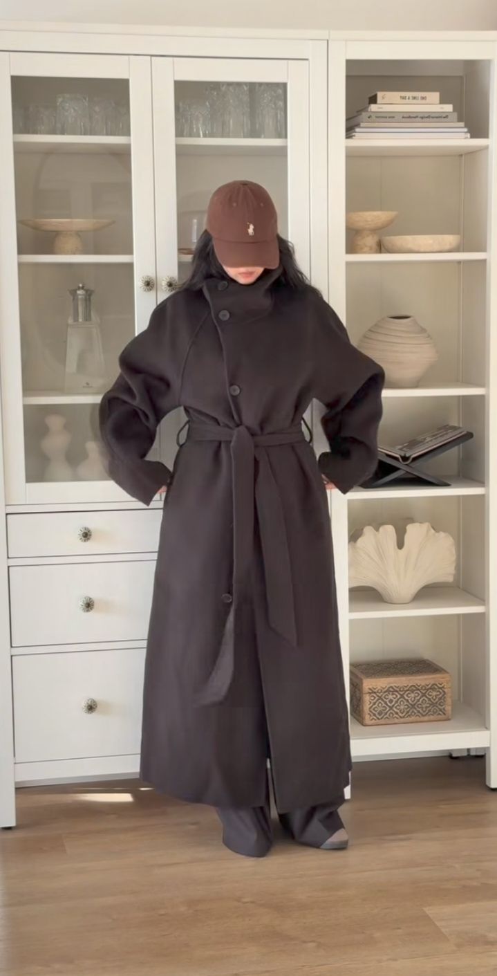 Claudine Long Belted High Collar Coat