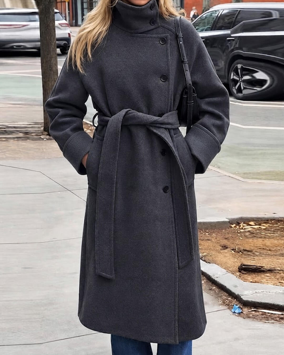 Claudine Long Belted High Collar Coat