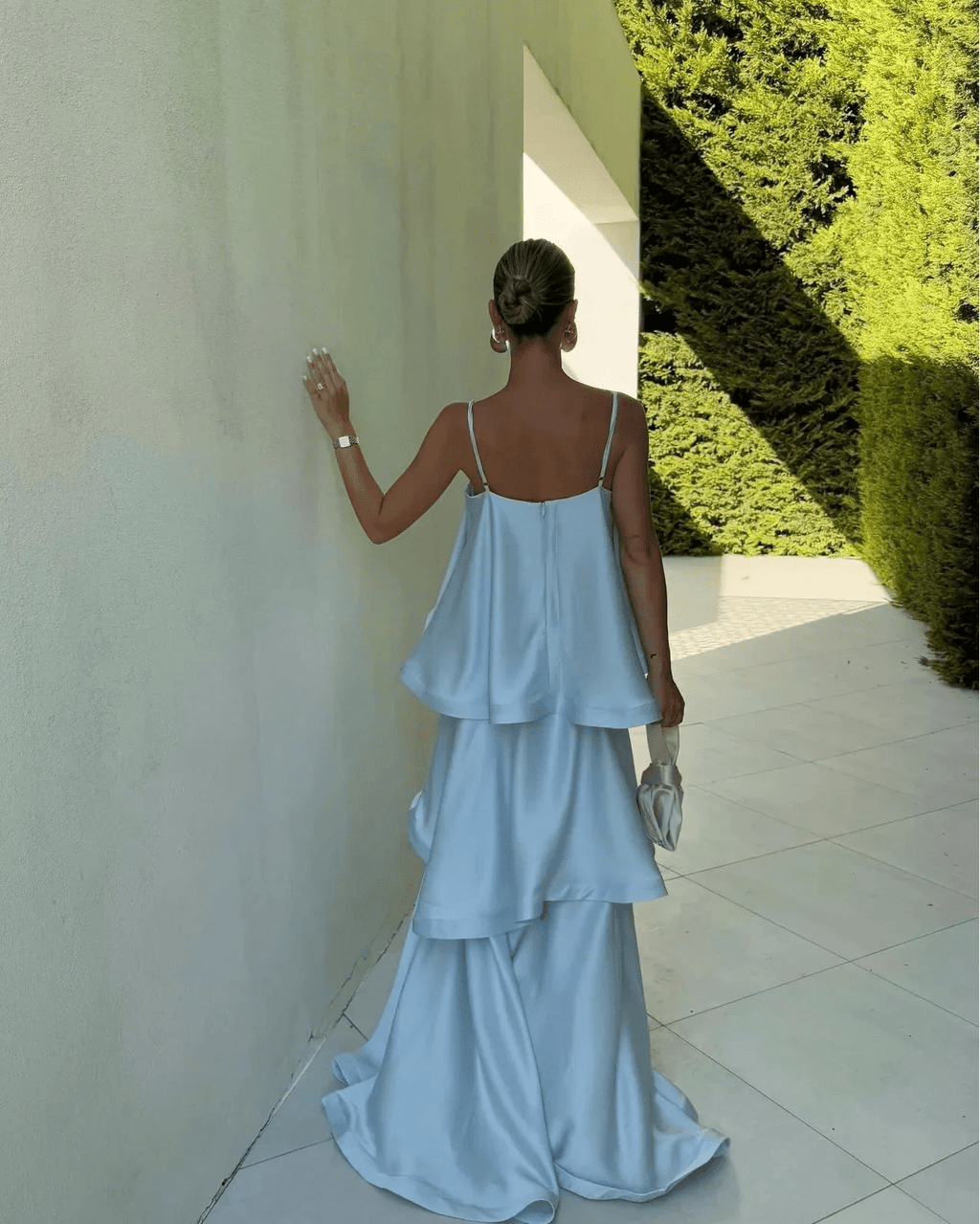 Nadia Tiered Ruffle Satin Maxi Dress