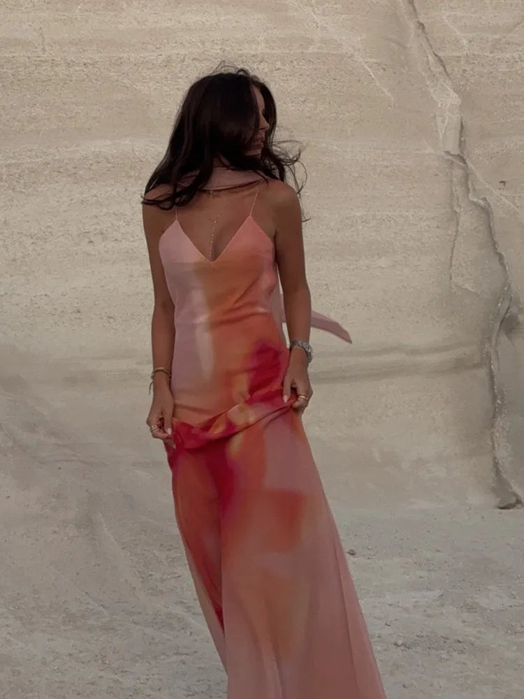 Emma Open-Back Ombre Satin Maxi Dress