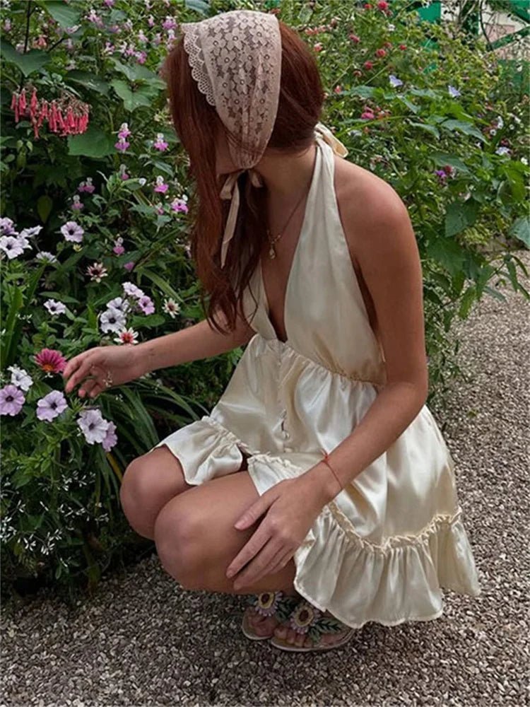 Isabel Satin V-Neck Mini Dress