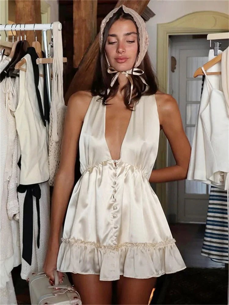 Isabel Satin V-Neck Mini Dress