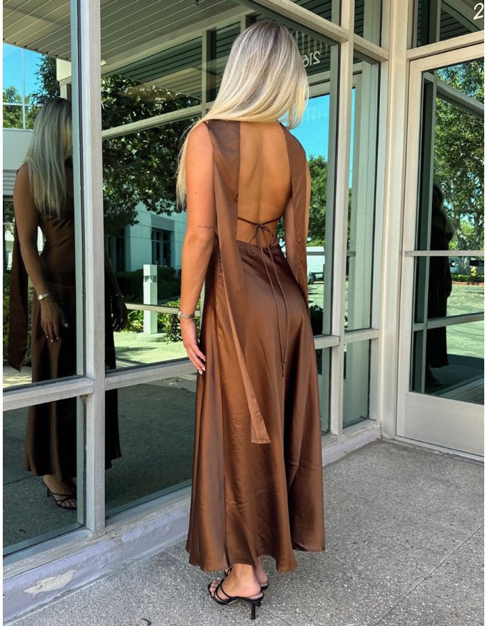 Bianca Satin Maxi Dress with Scarf