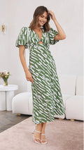Brooke Printed V-Neck A-Line Midi Dress