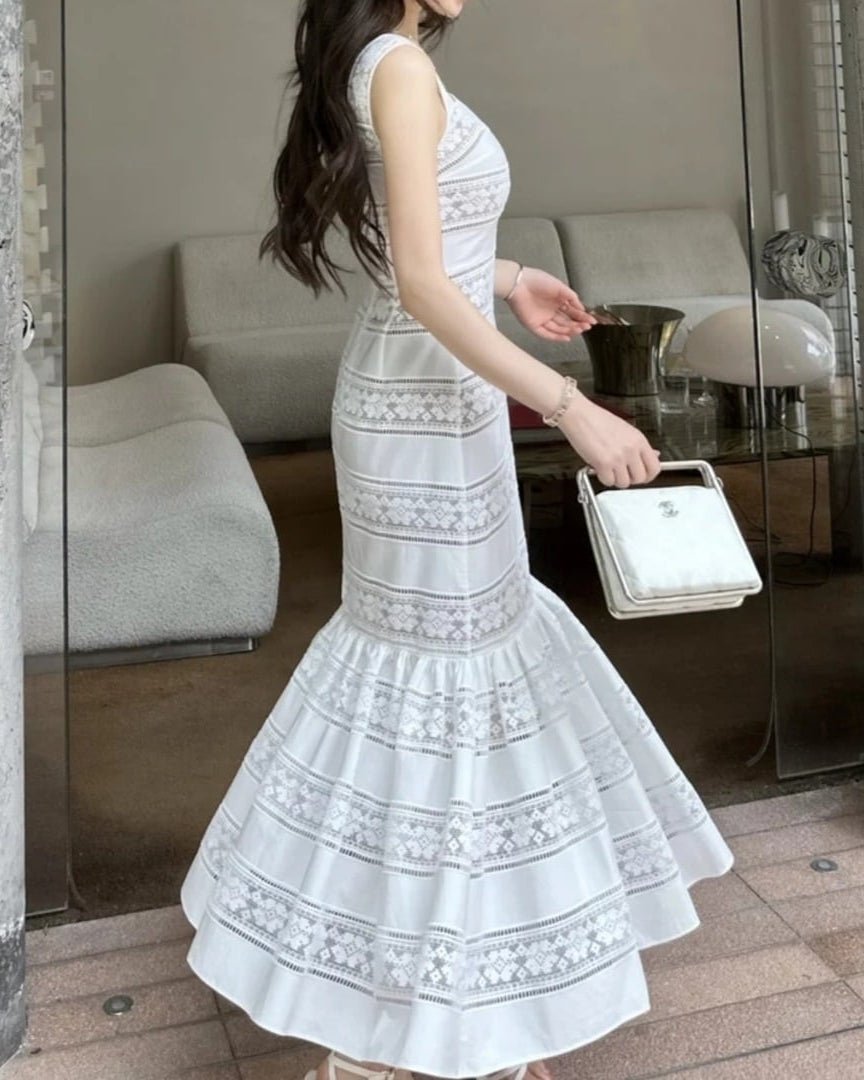 Laura Embroidered Lace Fishtail Dress