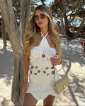 Celeste Halter Neck Crochet Mini Dress