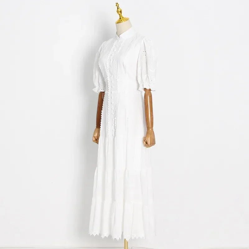 Isabelle Eyelet Lace Puff Sleeves Midi Dress