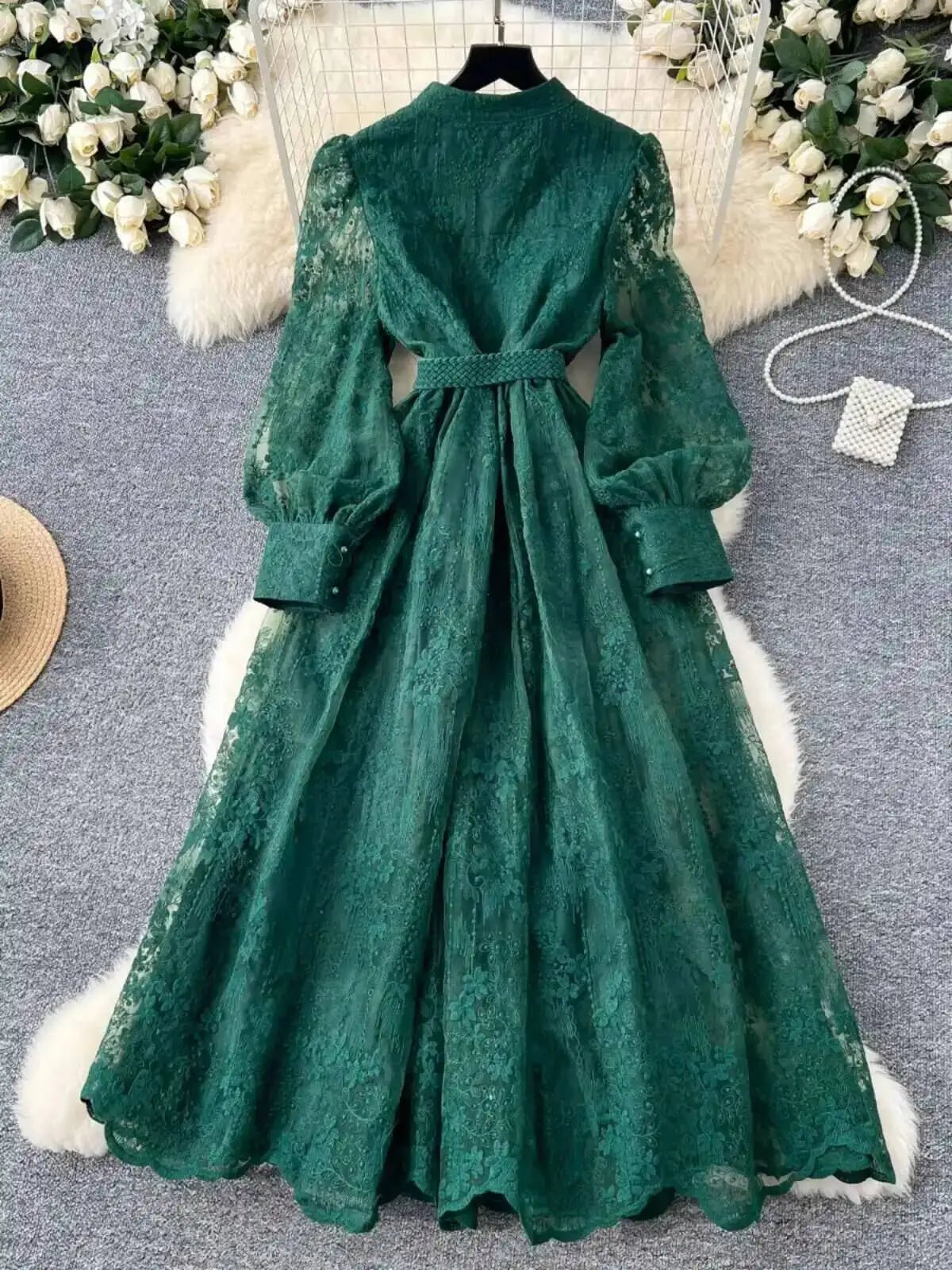 Beatrice Embroidered Pearl Midi Dress