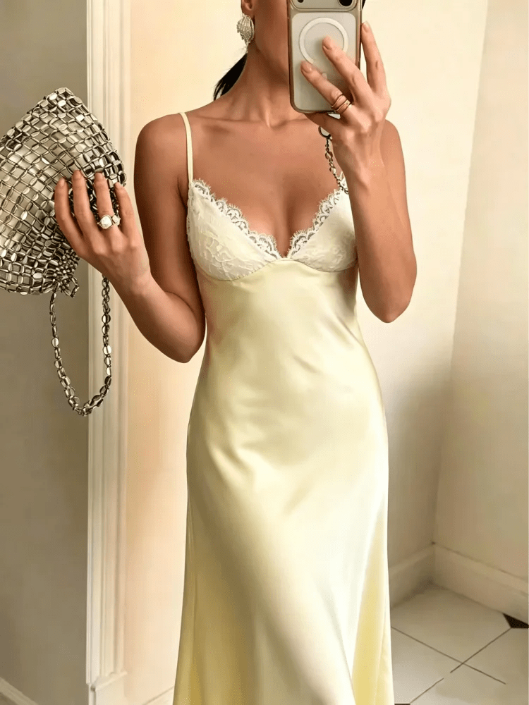 Margot Satin Lace Midi Dress